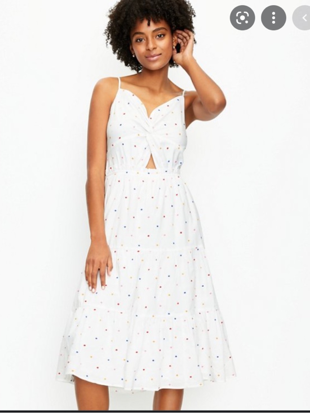 LOFT Dotted Twist Tiered Midi Dress Size 16 | White Multi Polka Dot